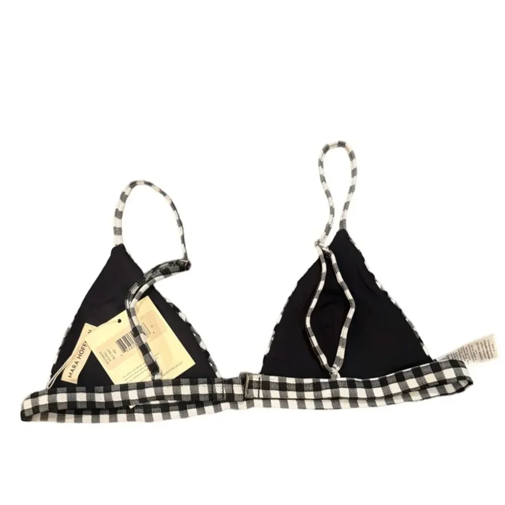 Mara Hoffman Gingham Astrid Triangle Bikini Top - Black/White Size XL